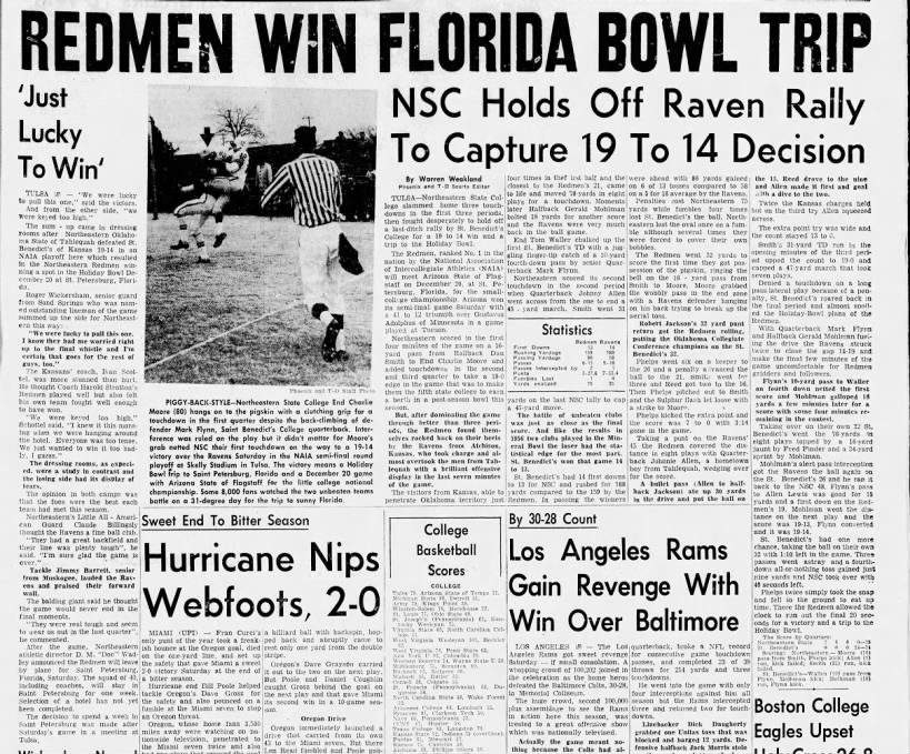 Redmen Win Florida Bowl Trip: NSC Holds Off Raven Rally To Capture 19 To 14 Decision