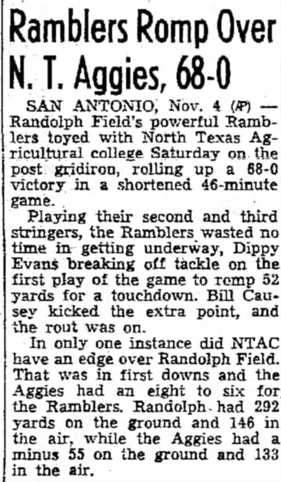 Ramblers Romp Over N. T. Aggies, 68-0