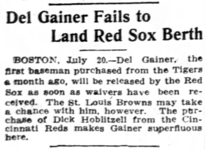 Del Gainer Fails to Land Red Sox Berth
