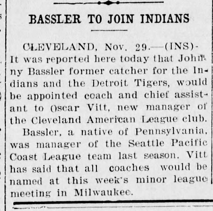 Bassler To Join Indians