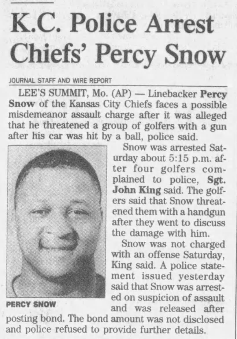 K.C. Police Arrest Chiefs' Percy Snow|