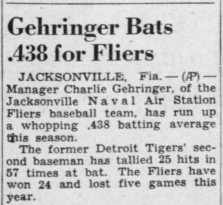 Gehringer Bats .438 for Fliers