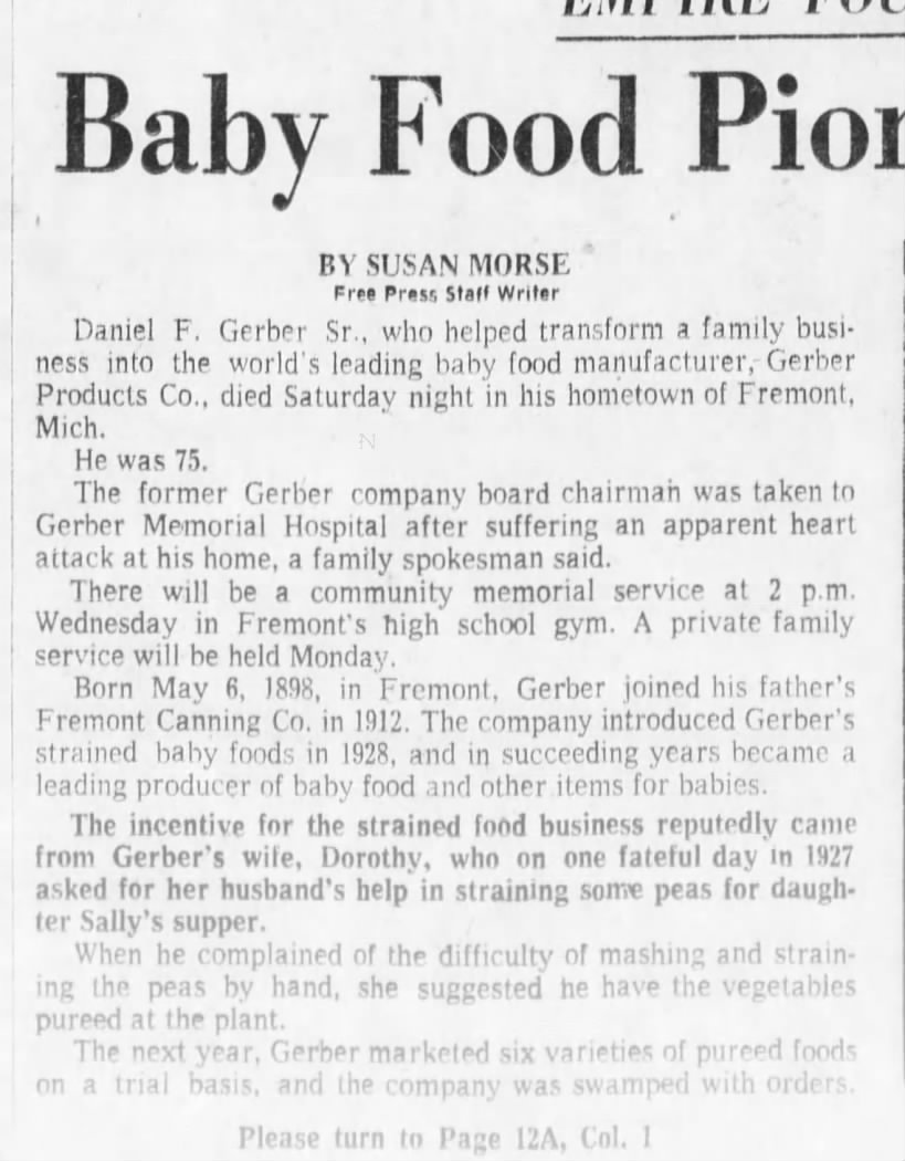 Baby Food Pioneer Dan Gerber Dies
