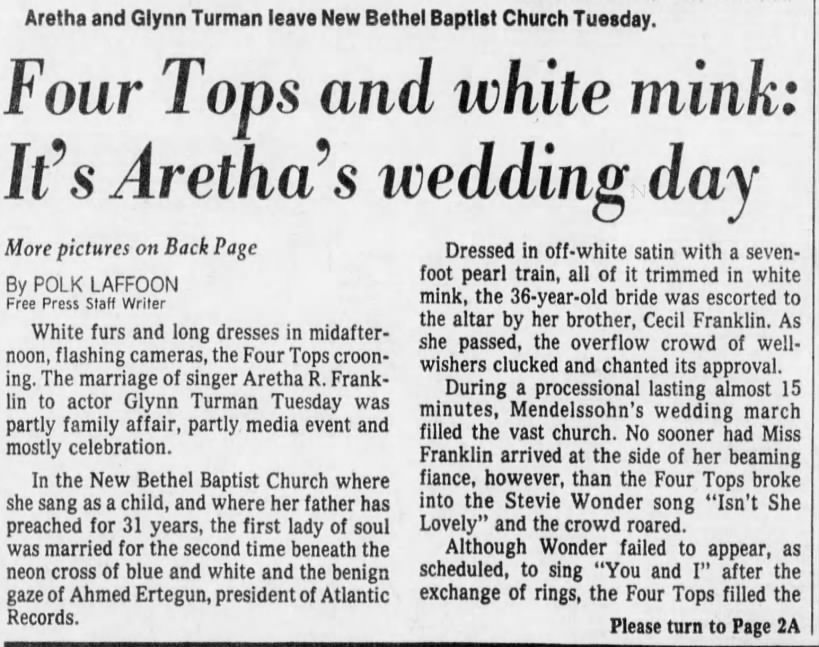 Four Tops and white mink: It's Aretha's wedding day