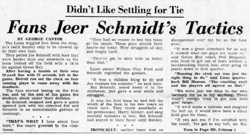 Fans Jeer Schmidt's Tactics: Didn't Like Settling for Tie