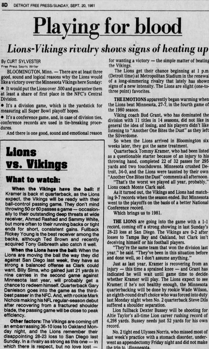 Lions-Vikings rivalry shows signs of heating up
