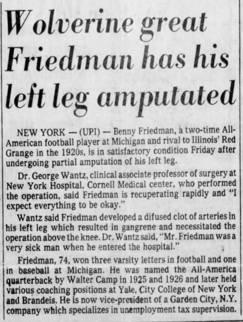 Wolverine great Friedman has his left leg amputated