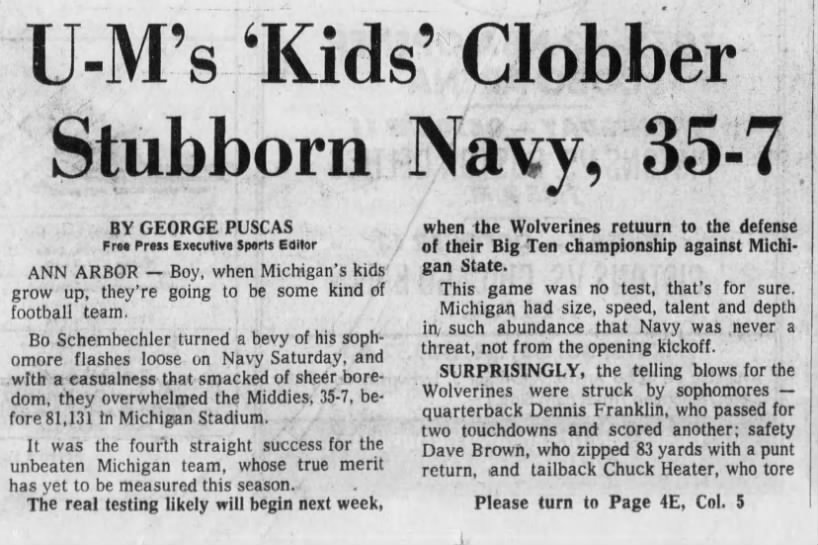 U-M's 'Kids' Clobber Stubborn Navy, 35-7