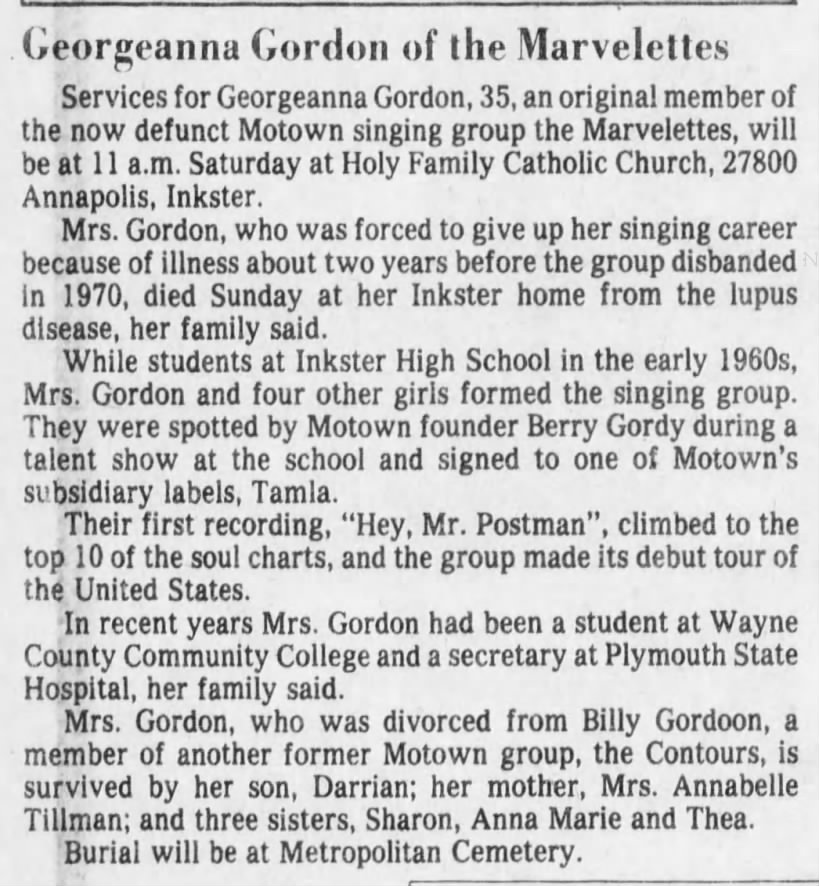 Georgeanna Gordon of the Marvelettes