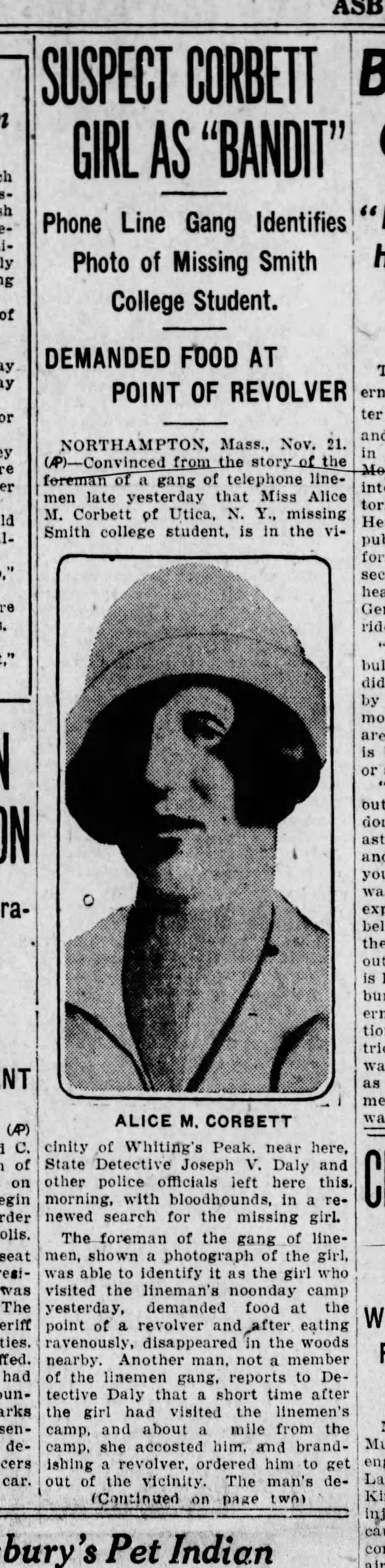 Suspect Alice Corbett as "Bandit" 11/21/1925