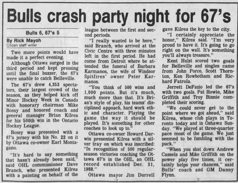 Bulls crash party night for 67's
