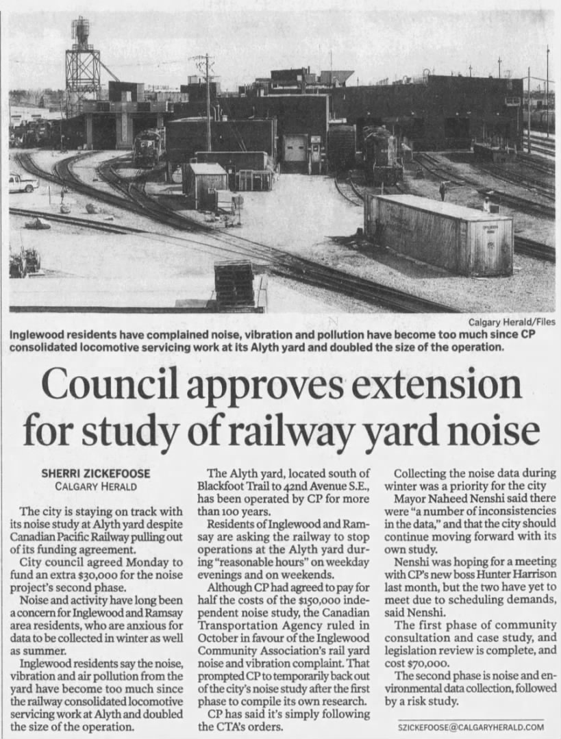 Council approves extension for study of railway yard noise