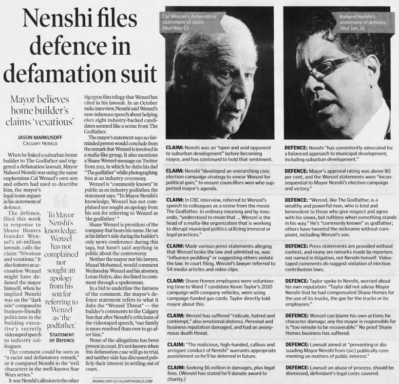 Nenshi files defence in defamation suit