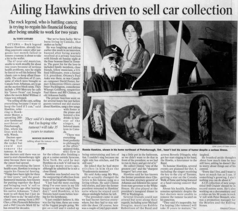Ailing Hawkins driven to sell car collection