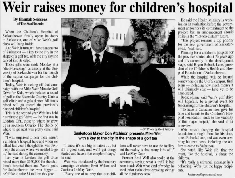 Weir raises money for children's hospital