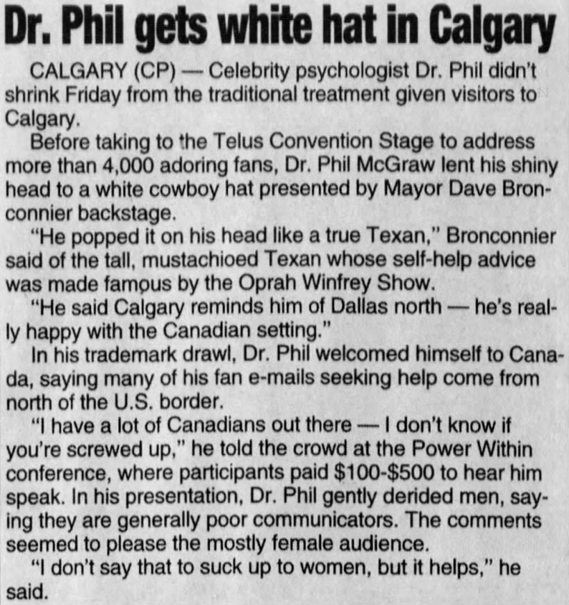 Dr. Phil gets white hat in Calgary