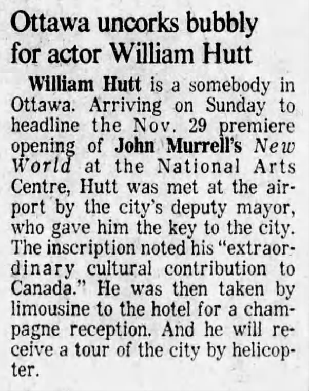 Ottawa uncorks bubbly for actor William Hutt