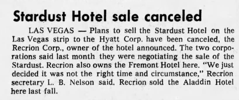 Stardust Hotel sale canceled