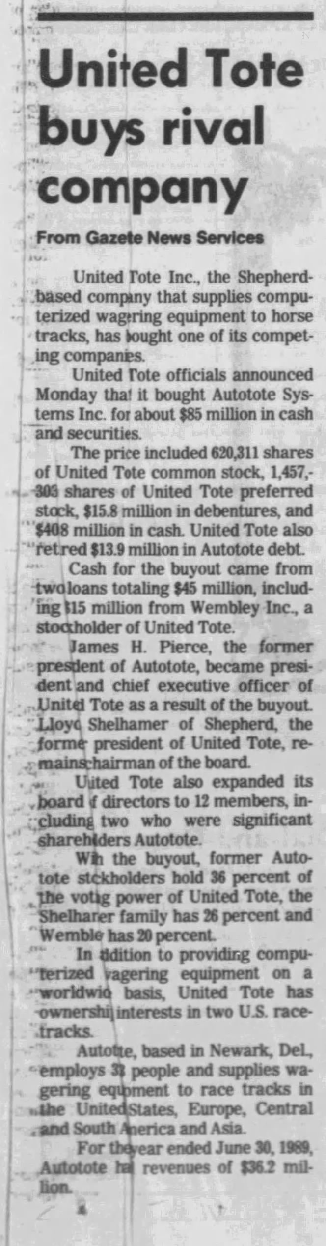 United Tote buys rival company