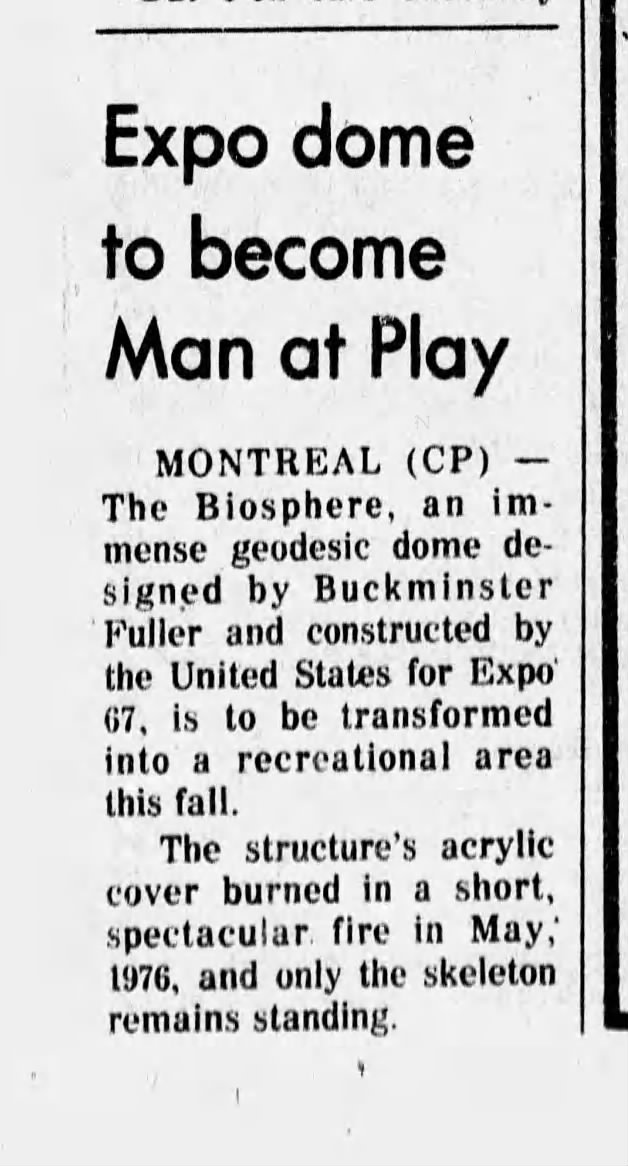 Expo dome to become Man at Play