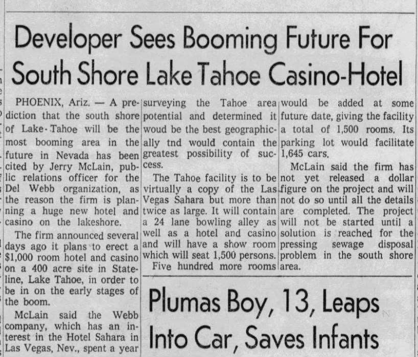 Developer Sees Booming Future For South Shore Lake Tahoe Casino-Hotel