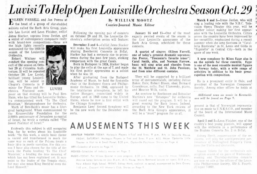 Luvisi to help open Louisville orchestra season 28/09/1958