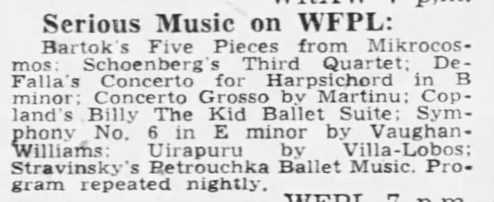 Serious music on WFPL 02/07/1950