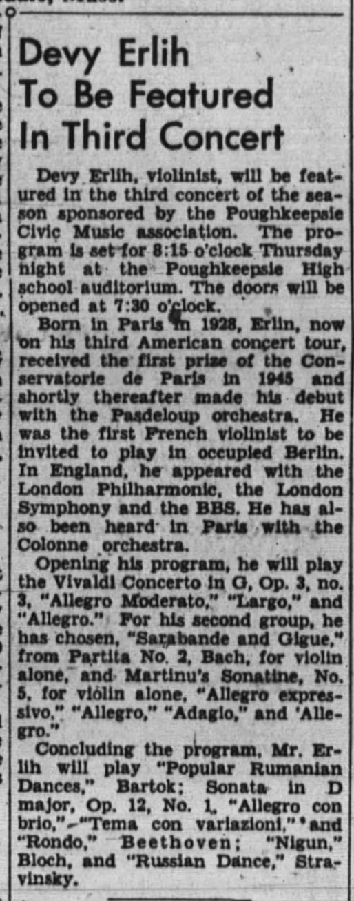 Devy Erlih to be featured in 3 concert 01/01/1950