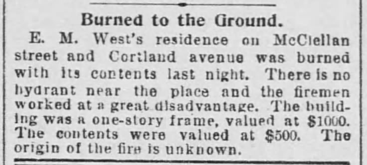 Fire at McClellan (Andover) and Cortland