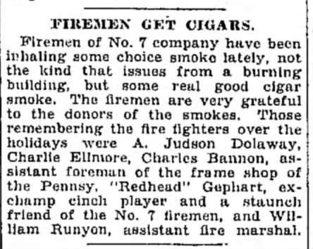 Charles A Ellmore gives Cigars to Firemen