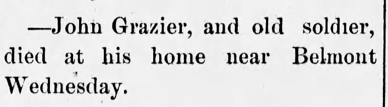 John Grazier Dies Father of Charles Grazier 1895 Kingman Co, KS