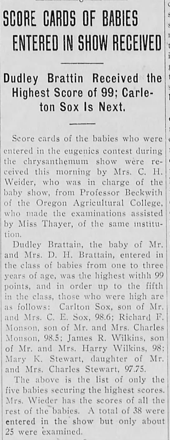 1913-11-25 Harry & Ethel's son in eugenics contest
