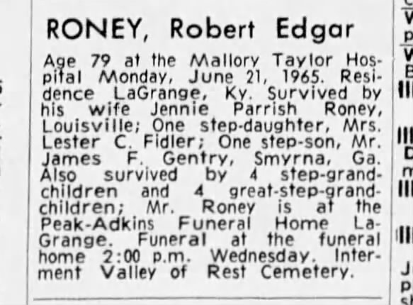 Roney Obituary