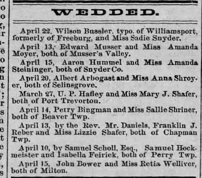 Amanda Moyer wedding. 1873
