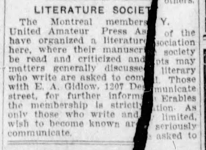 Literature Society - Elsa A. Gidlow - United Amateur Press Association