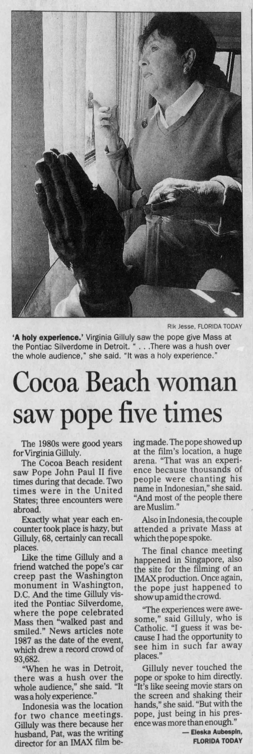 Cocoa Beach woman saw pope five times (Florida Today 4/3/2005)