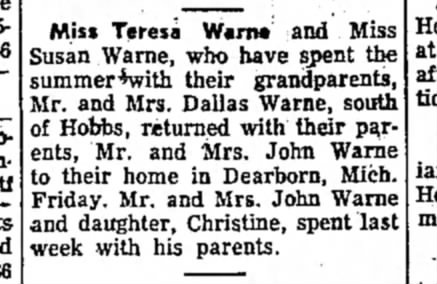 Tipton Tribune 2 Sep 1959 pg 8 col 5 - Teresa, Susan,  Christine