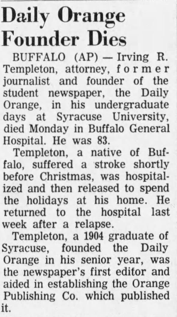 Obituary for Irving R. Templeton (Aged 83)