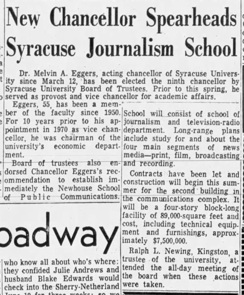 Syracuse University S. I. Newhouse School of Public Communications Melvin A. Eggers Journalism TV