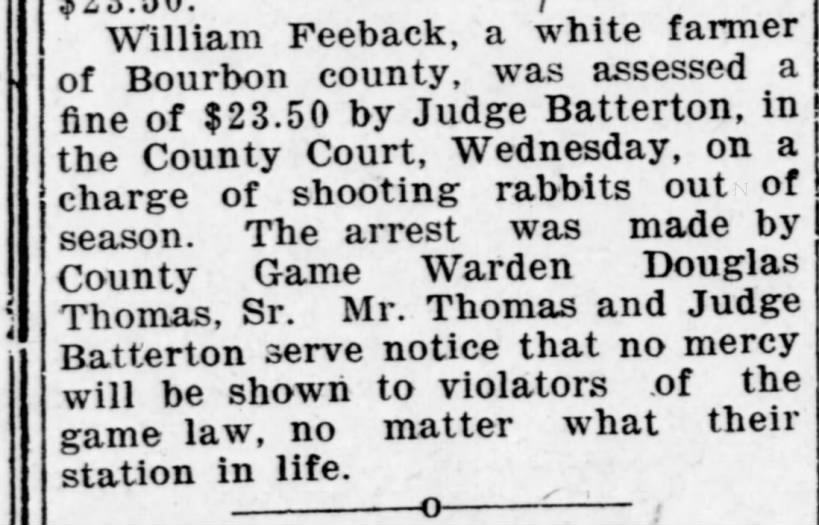 William Feeback shot rabbits out of season