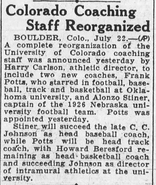 1927 Lon Stiner coaching job