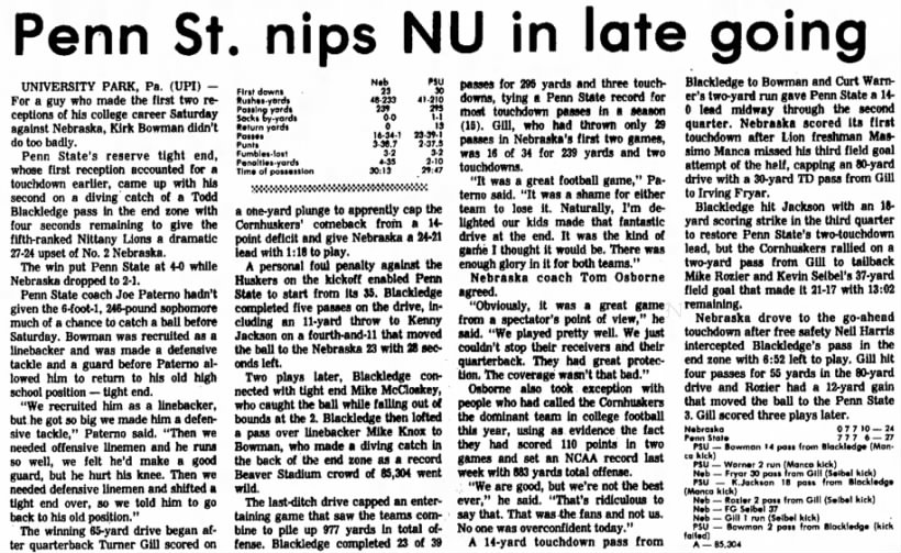 1982 Nebraska-Penn State football UPI