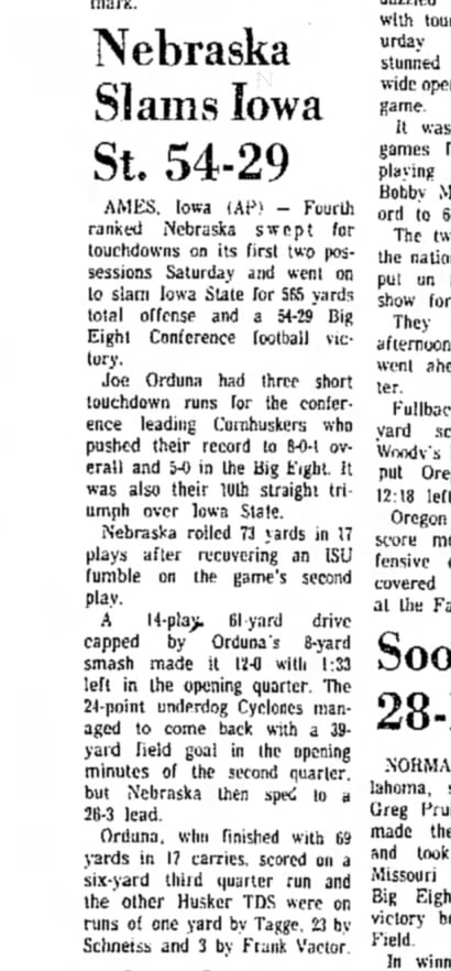 1970 Nebraska-Iowa State football, AP