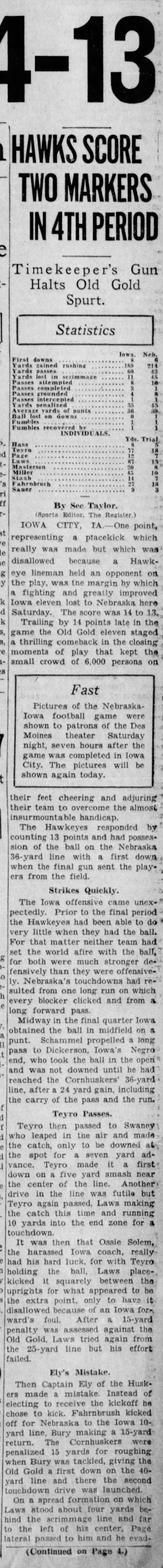 1932 Nebraska-Iowa part 1 Des Moines
