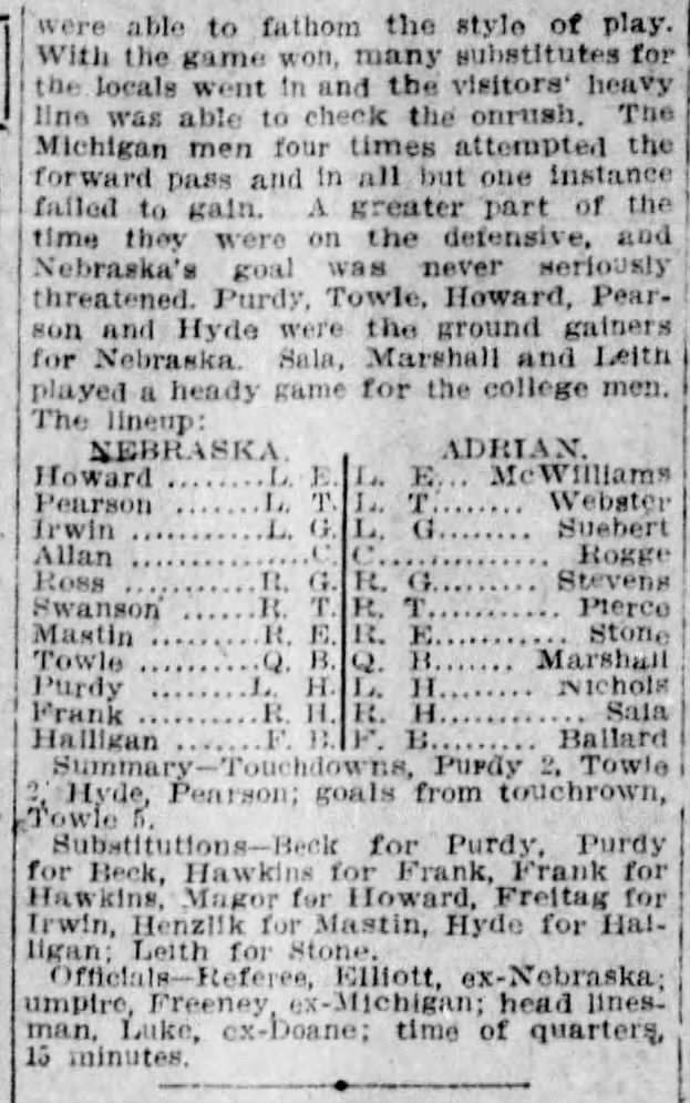 1912 Nebraska-Adrian, Des Moines Register part 2