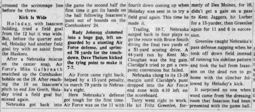 1963 Nebraska vs Air Force, Des Moines Register part 2