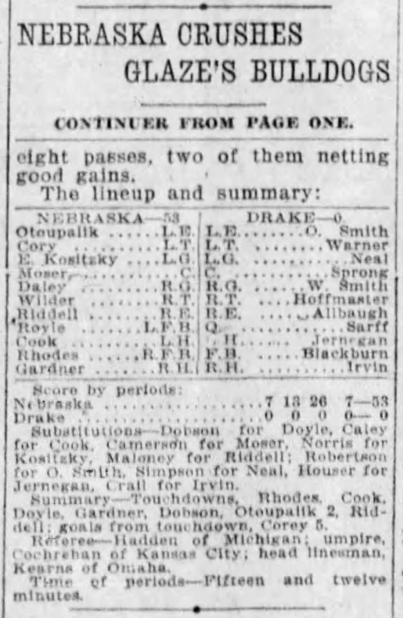 1916 Nebraska-Drake football, part 2