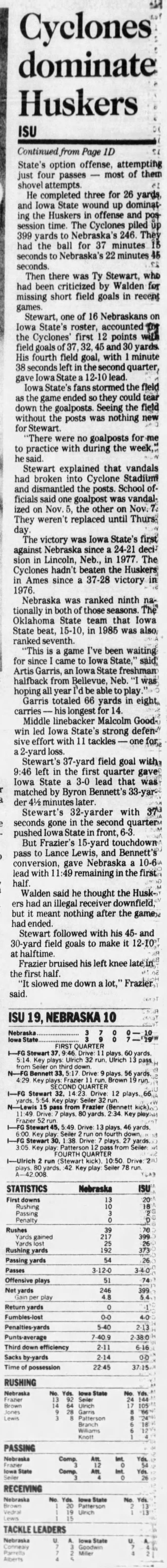 1992 Nebraska-Iowa State football, DMR2