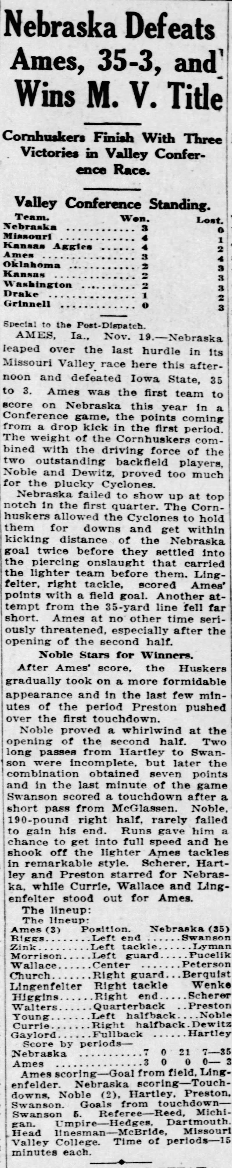 1921 Nebraska-Iowa State football, St. Louis P-D