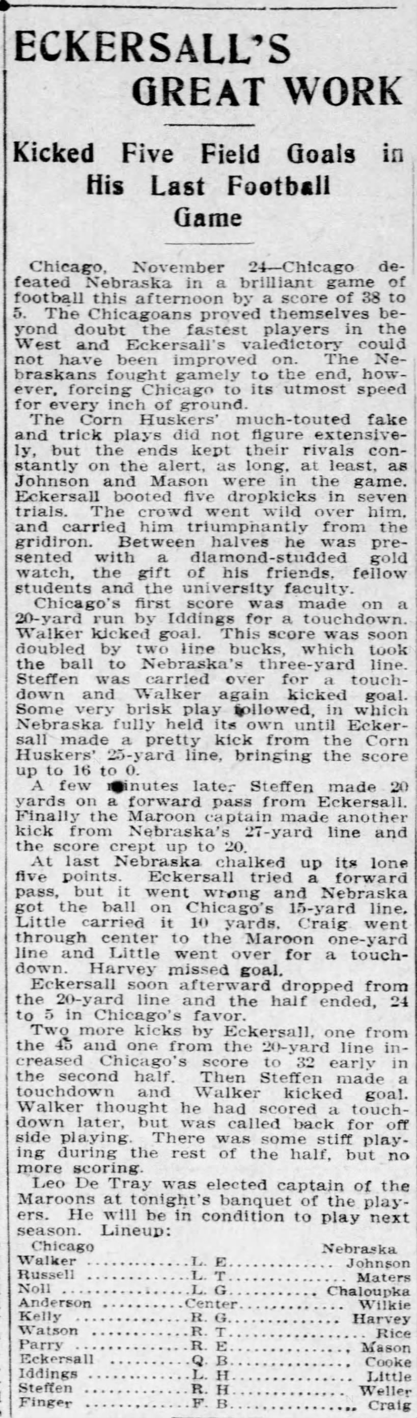 1906 Nebraska-Chicago football, Pittsburgh Press